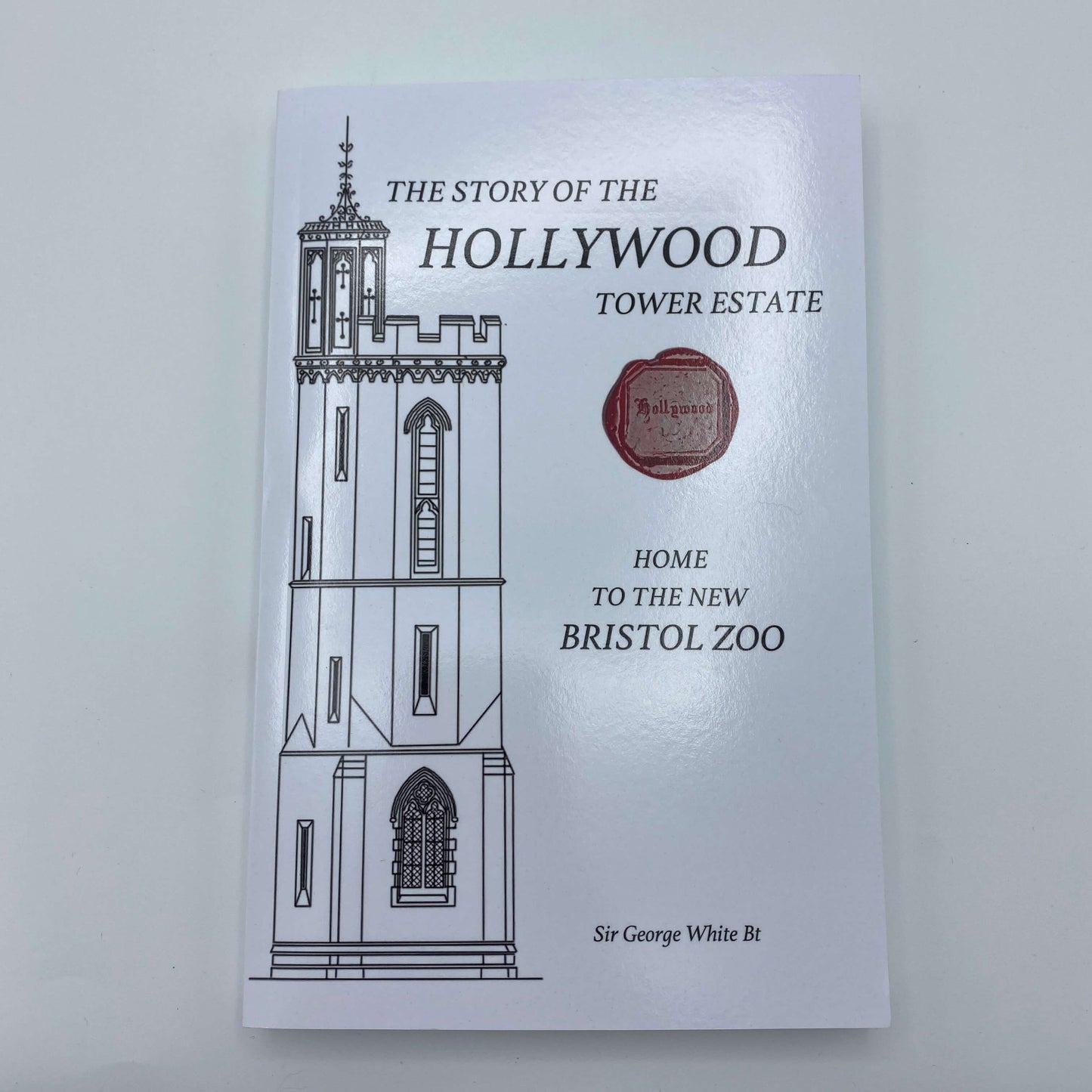 The front cover of "The Story of the Hollywood Tower Estate" with a depiction of the folly tower which is located at the Hollywood Tower Estate.