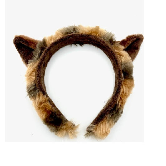 Orange and brown striped furry red panda headband with ears