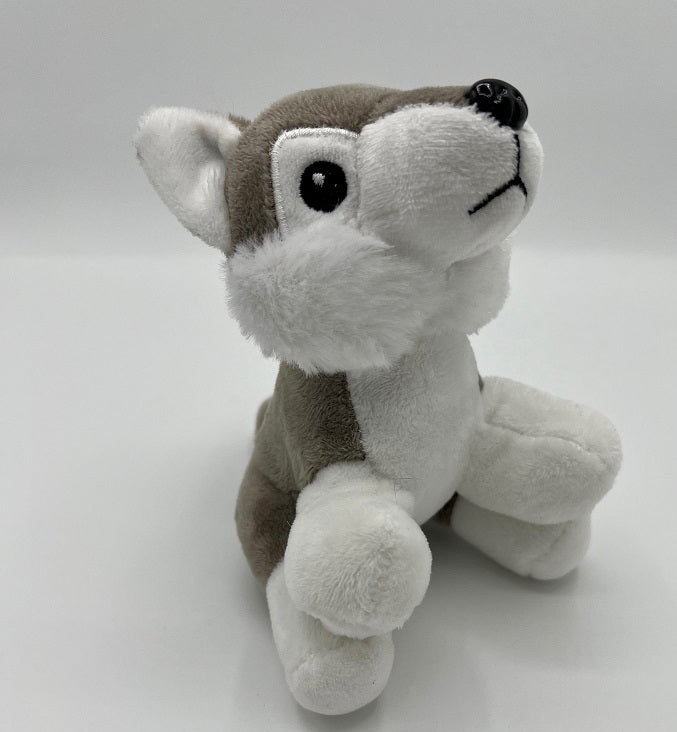 12cm - 15cm side facing white and grey wolf plush