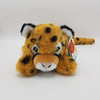 Front view of a cuddly orange cheetah eco soft toy with black spots and a pink nose.