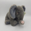 Plush grey elephant toy with tag