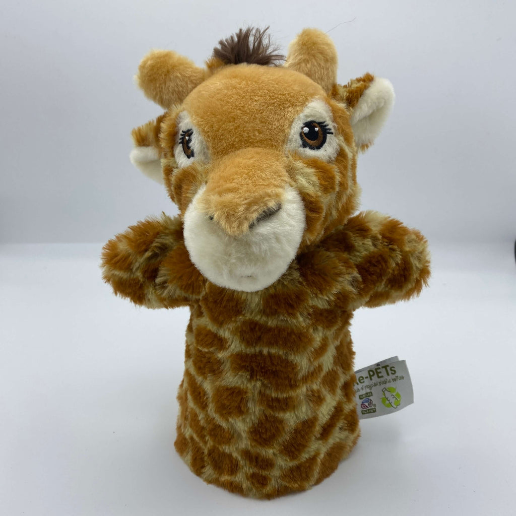 A giraffe hand puppet 