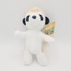 A small meerkat eco soft toy, with a white belly, black eyes, tanned back and black ears.